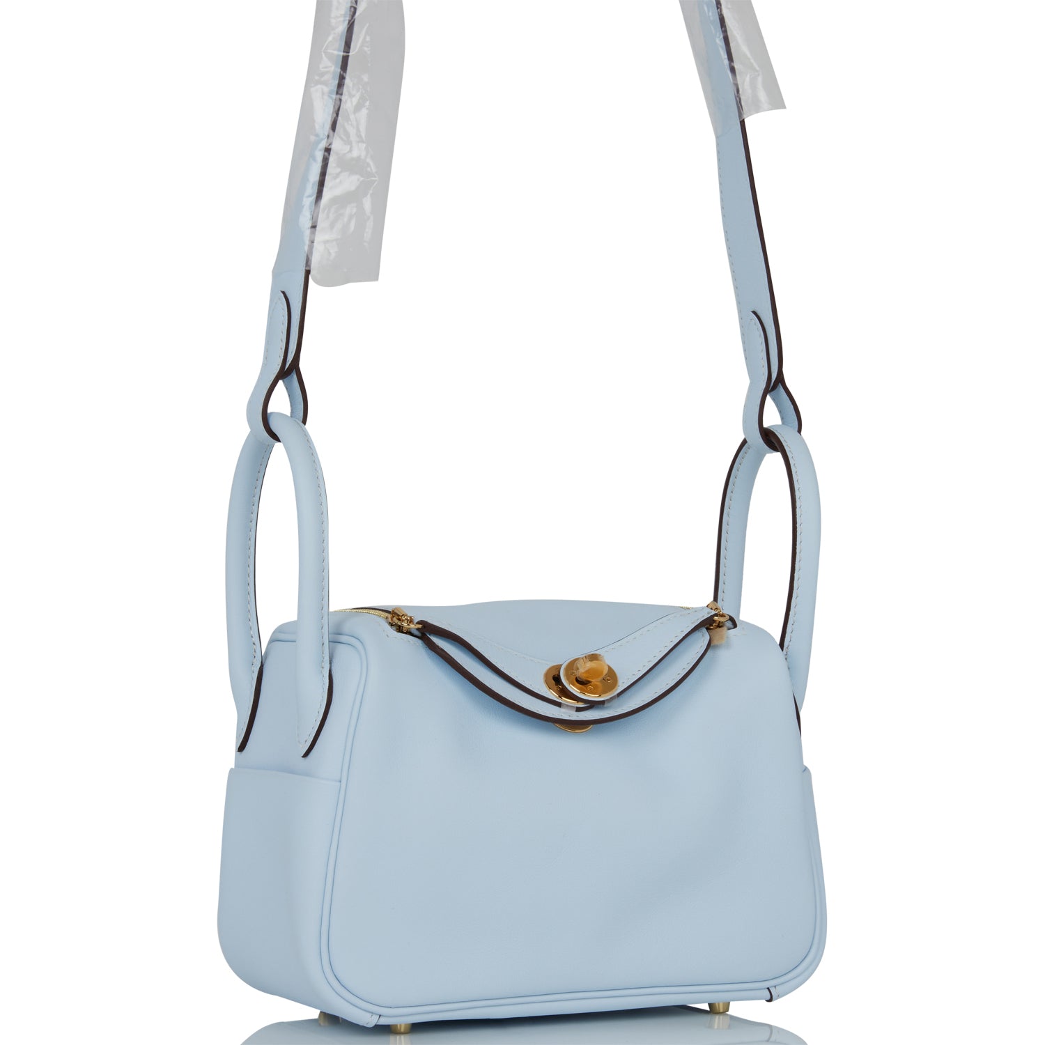 Hermes Mini Lindy Bleu Brume Swift Gold Hardware