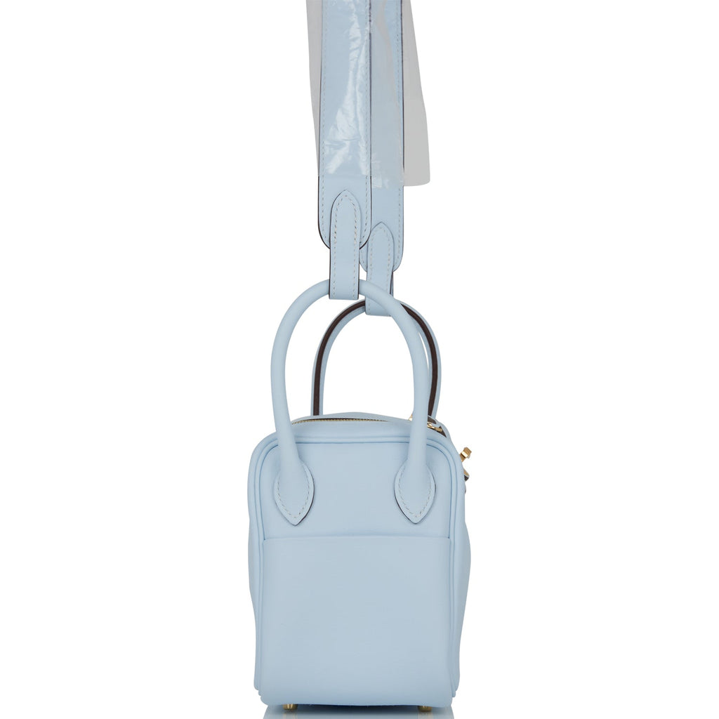 Hermes Mini Lindy Bleu Brume Swift Gold Hardware