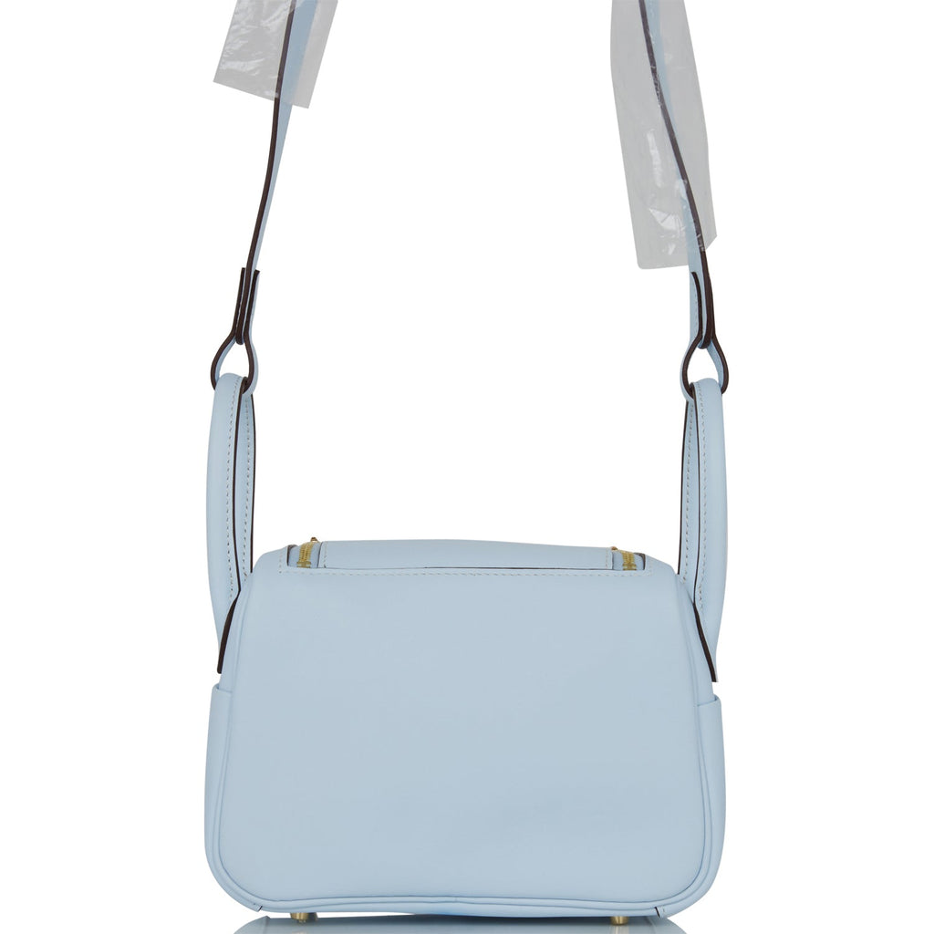 Hermes Mini Lindy Bleu Brume Swift Gold Hardware