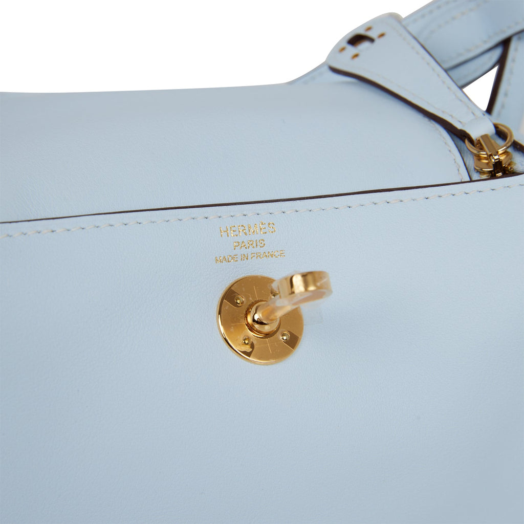 Hermes Mini Lindy Bleu Brume Swift Gold Hardware