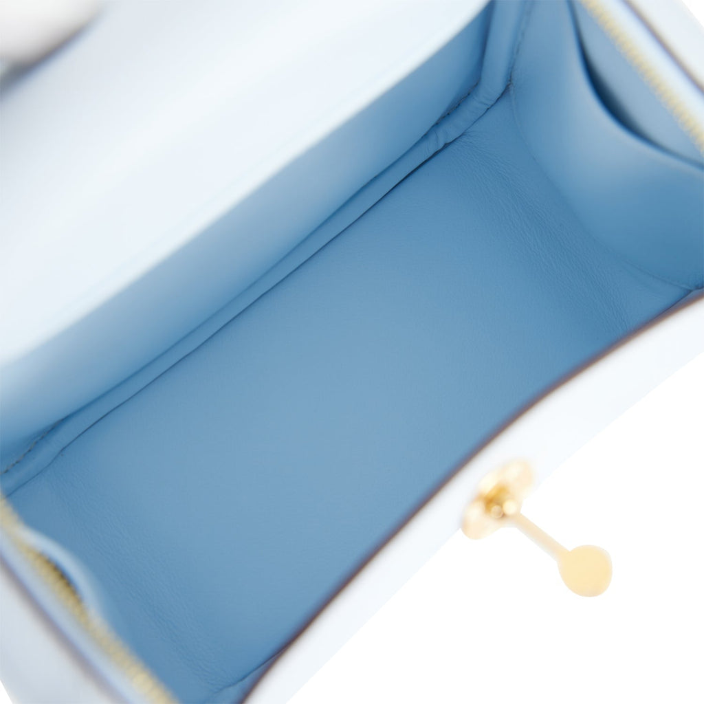 Hermes Mini Lindy Bleu Brume Swift Gold Hardware