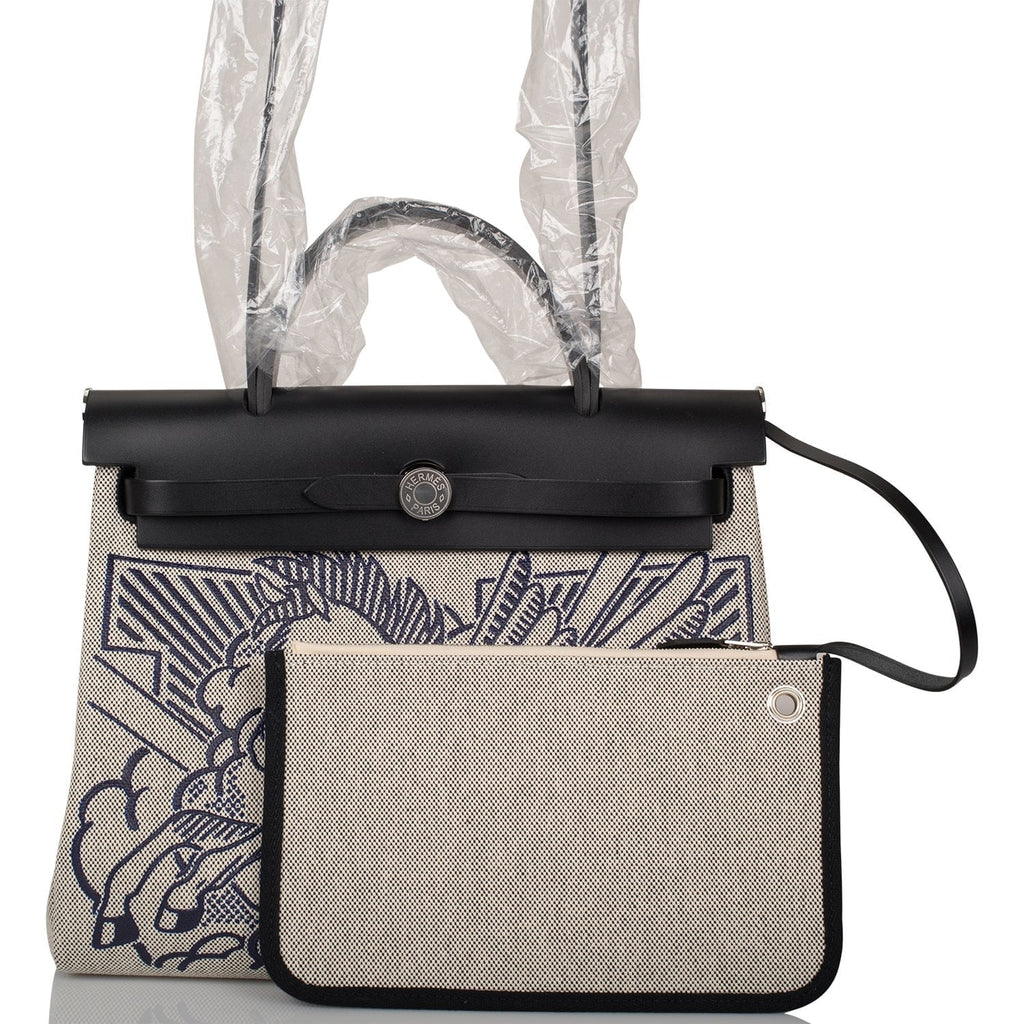 Hermes Herbag 32 Pegase Pop Black Hunter and Toile Palladium Hardware