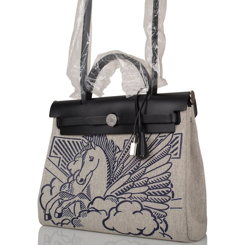 Hermes Herbag 32 Pegase Pop Black Hunter and Toile Palladium Hardware