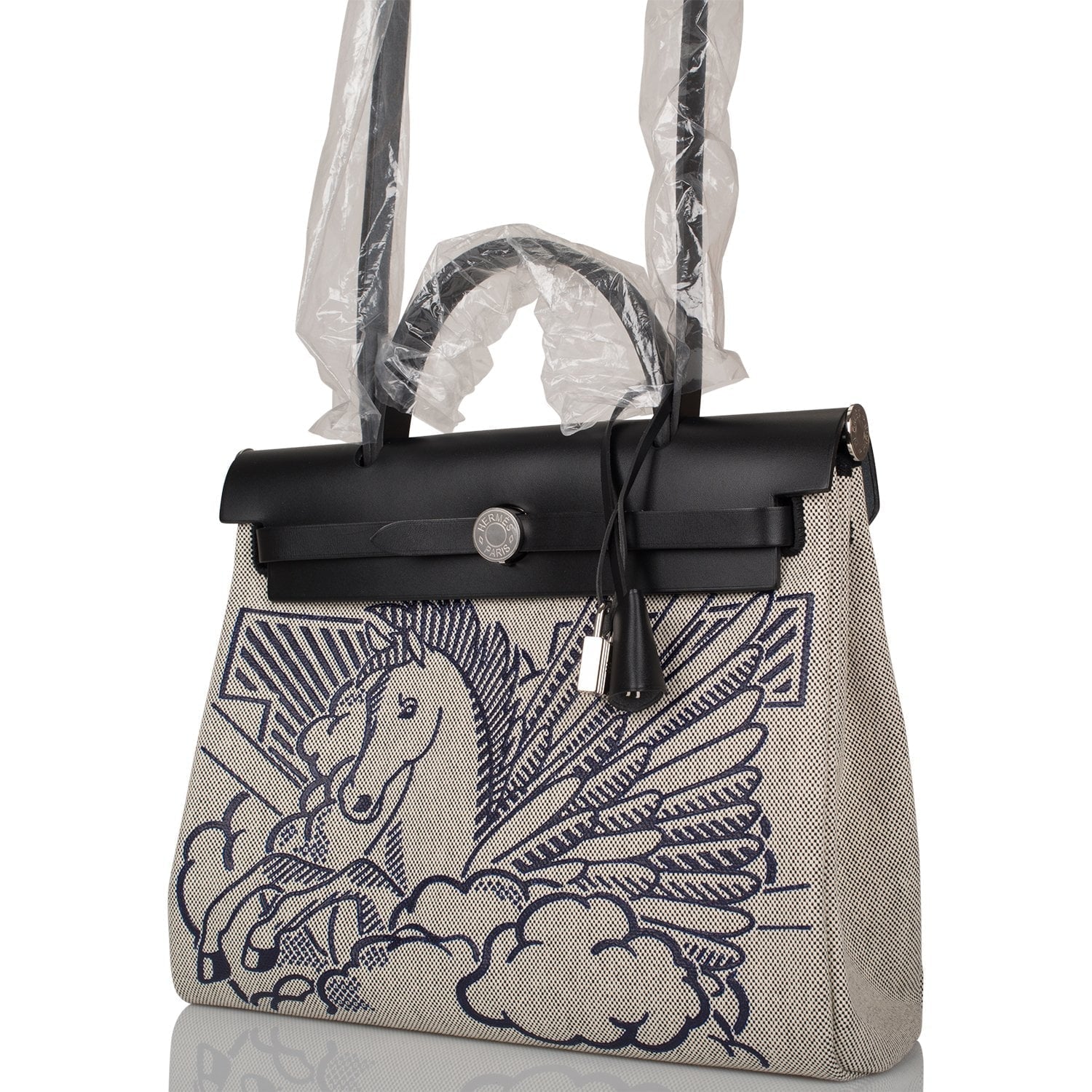 Hermes Herbag 32 Pegase Pop Black Hunter and Toile Palladium Hardware