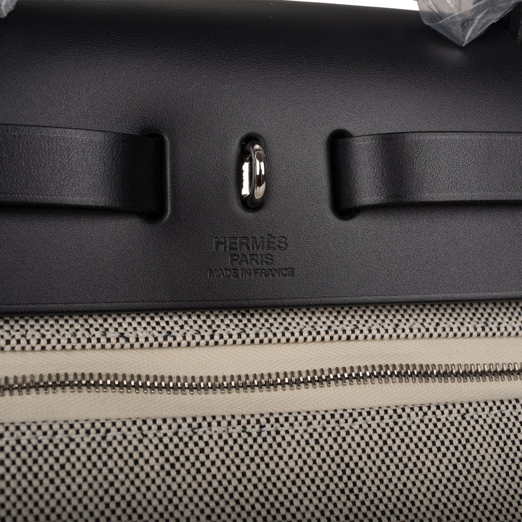 Hermes Herbag 32 Pegase Pop Black Hunter and Toile Palladium Hardware