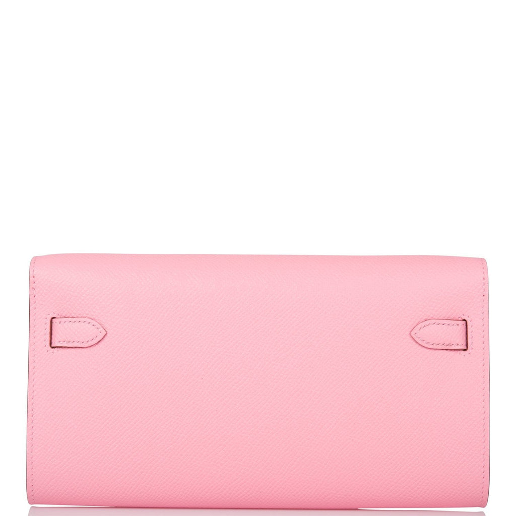 Hermes Rose Confetti Epsom Kelly Wallet To Go Palladium Hardware