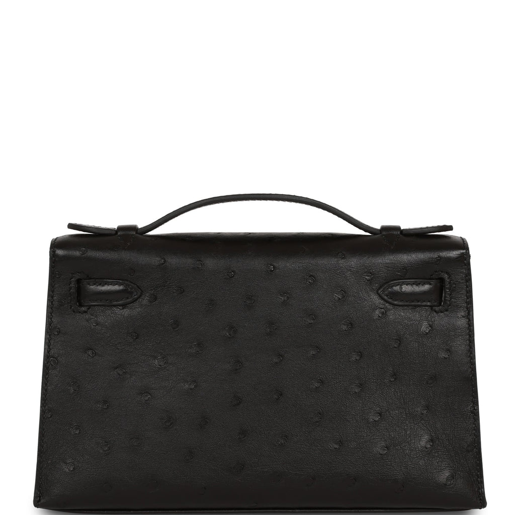 Pre-owned Hermes Kelly Pochette Black Ostrich Gold Hardware