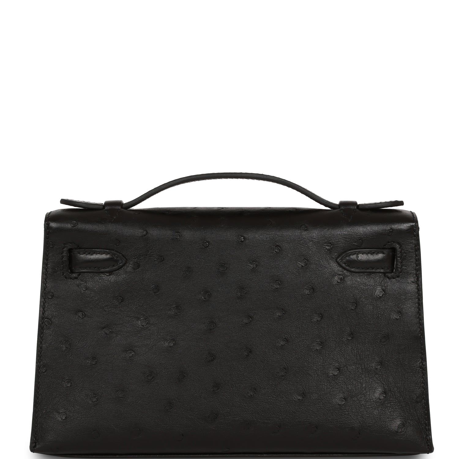 Pre-owned Hermes Kelly Pochette Black Ostrich Gold Hardware