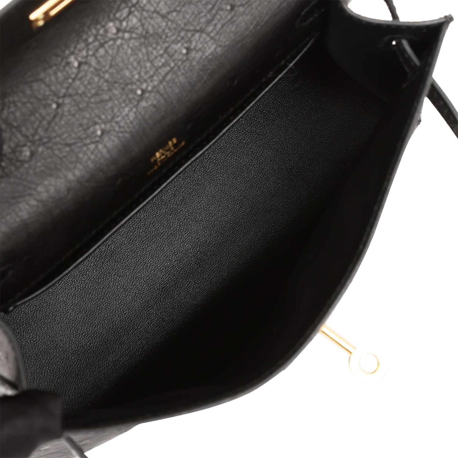 Pre-owned Hermes Kelly Pochette Black Ostrich Gold Hardware