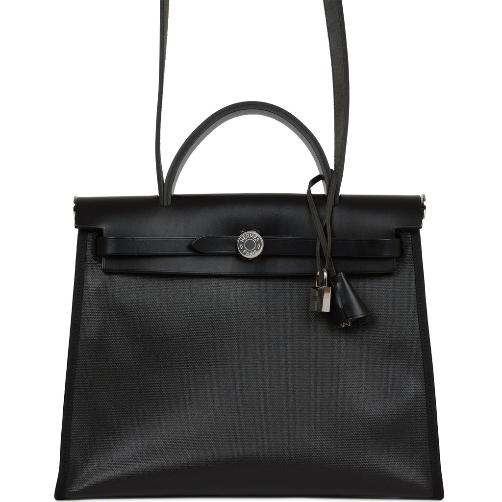 Hermes Herbag Zip PM 31 Black Toile H Berline Hunter Palladium Hardware