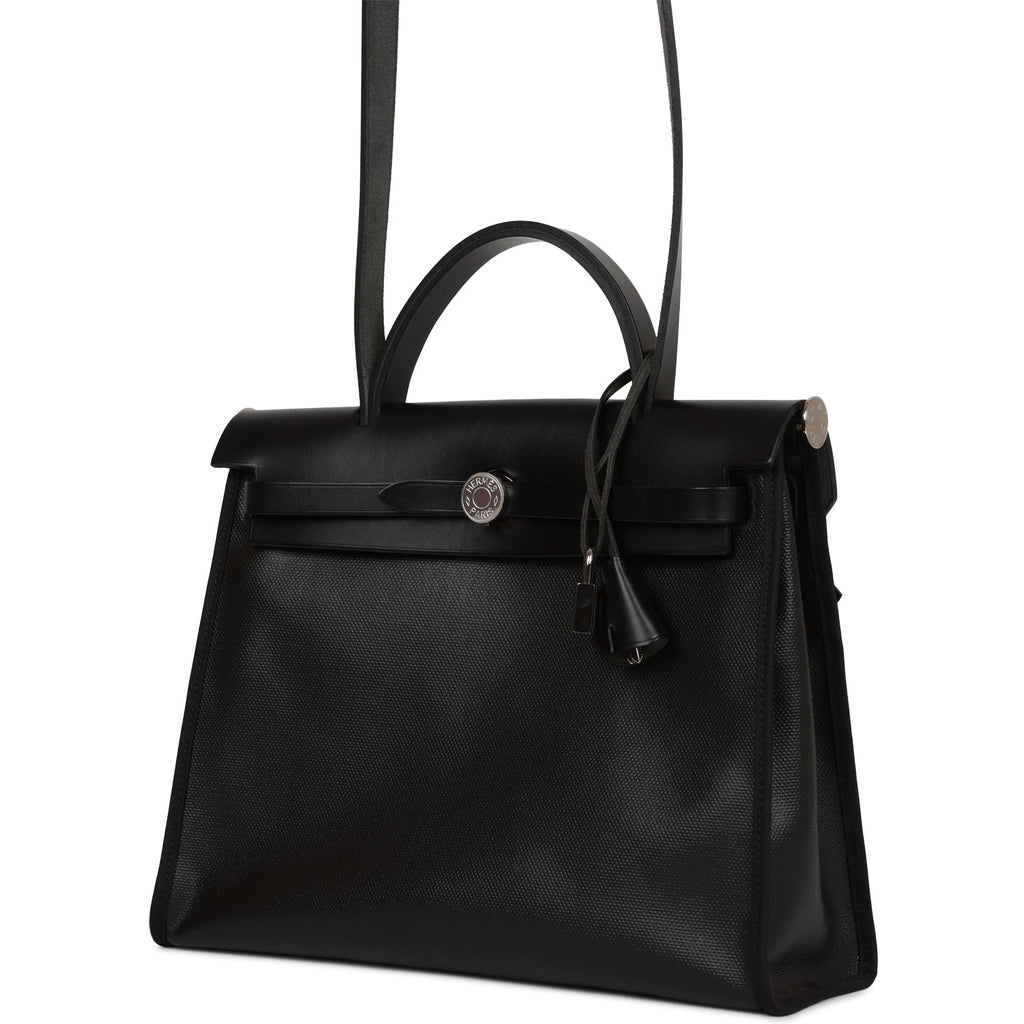 Hermes Herbag Zip PM 31 Black Toile H Berline Hunter Palladium Hardware