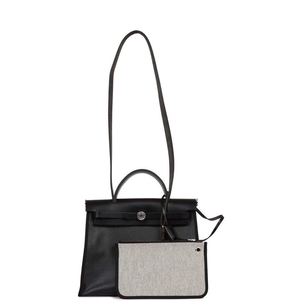 Hermes Herbag Zip PM 31 Black Toile H Berline Hunter Palladium Hardware