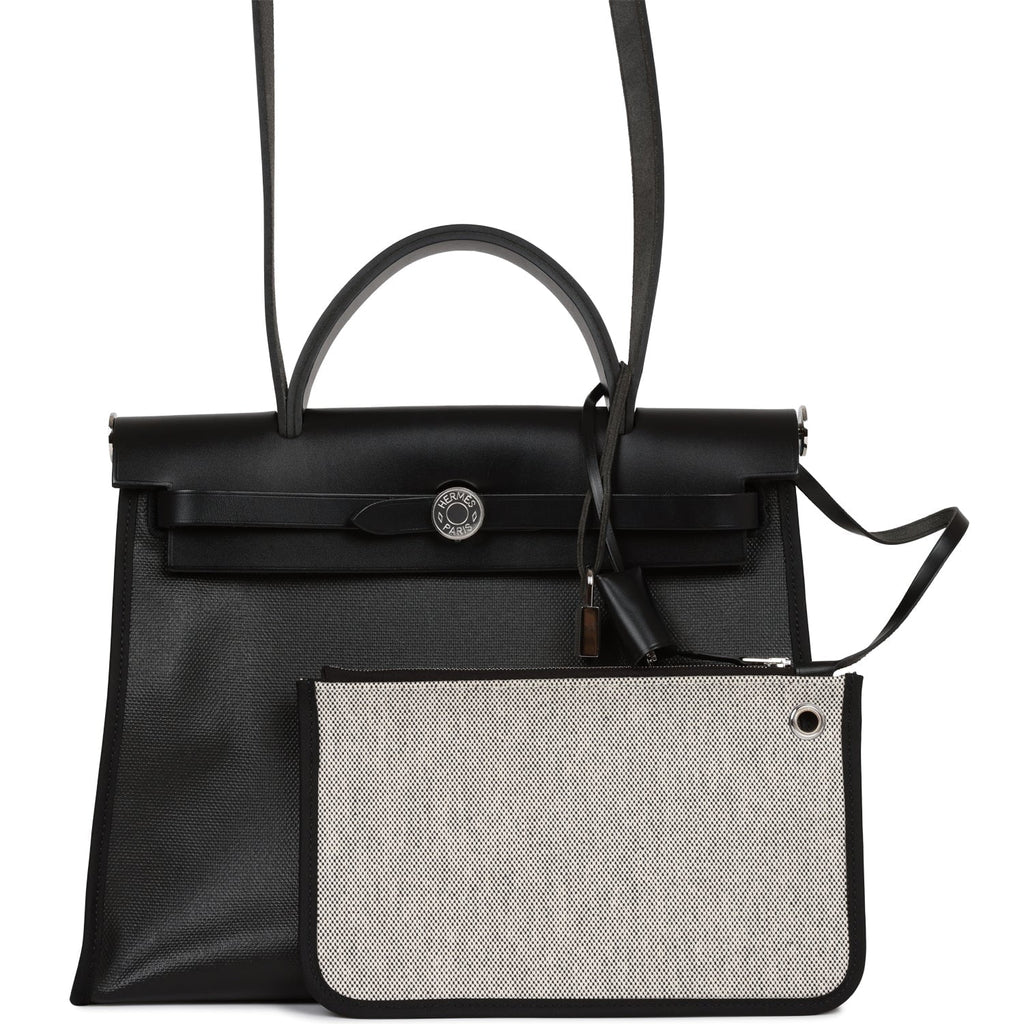Hermes Herbag Zip PM 31 Black Toile H Berline Hunter Palladium Hardware