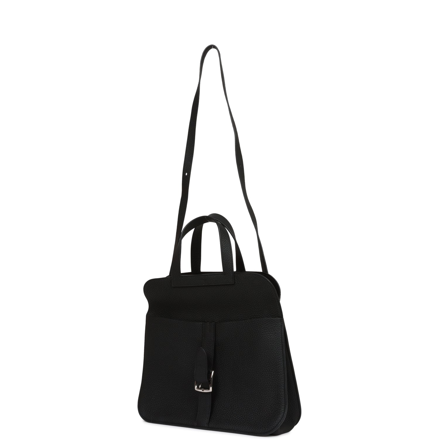 Pre-owned Hermes Halzan 25 Black Clemence Palladium Hardware