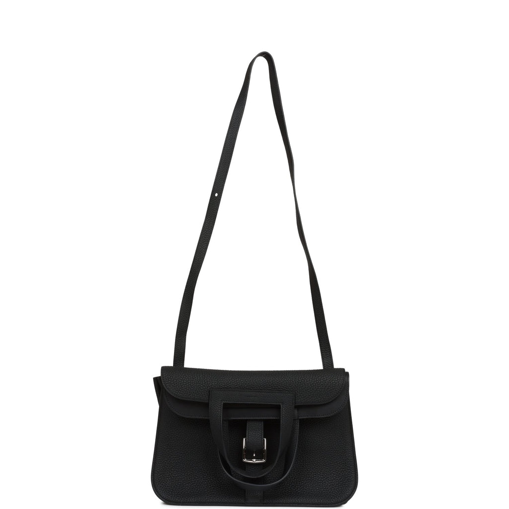 Pre-owned Hermes Halzan 25 Black Clemence Palladium Hardware