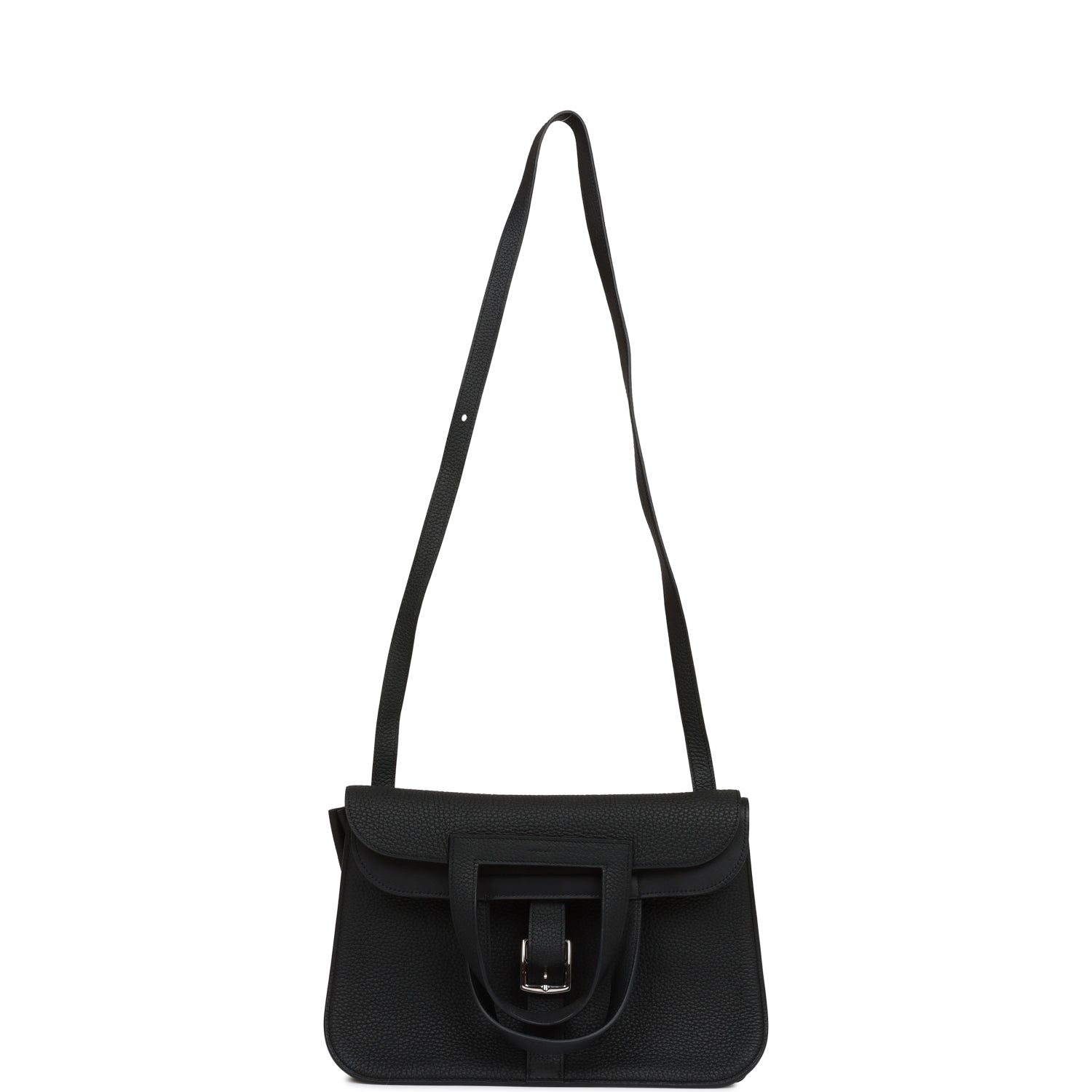 Pre-owned Hermes Halzan 25 Black Clemence Palladium Hardware