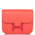 Hermes Rose Texas Epsom Constance Slim Wallet Palladium Hardware