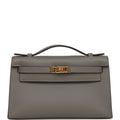 Hermes Kelly Pochette Gris Meyer Swift Gold Hardware