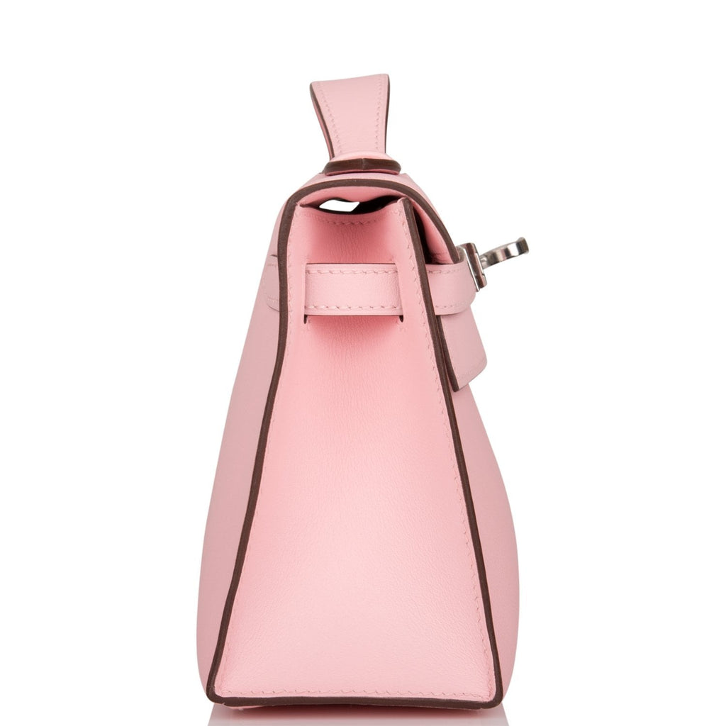 Hermes Rose Sakura Swift Mini Kelly Pochette Palladium Hardware