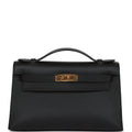 Hermes Kelly Pochette Black Swift Gold Hardware