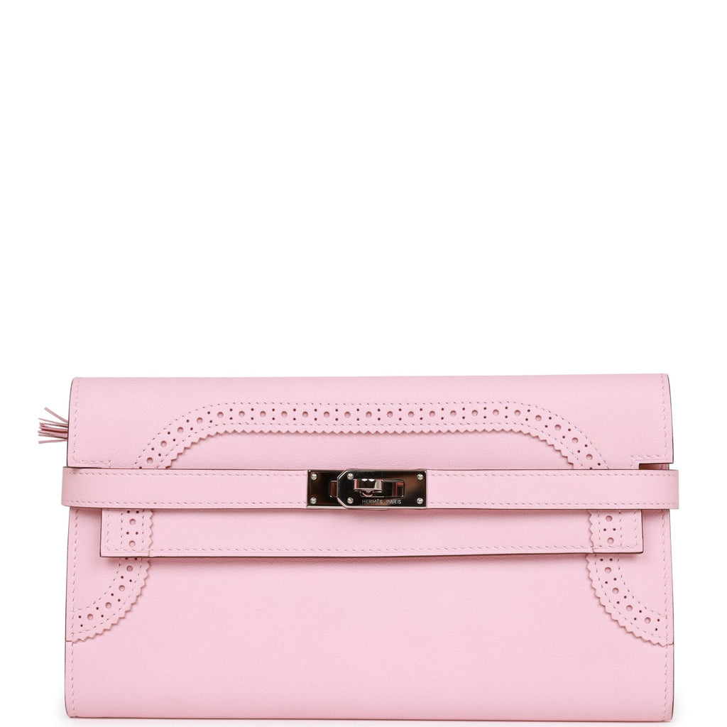 Pre-owned Hermes Ghillies Kelly Wallet Rose Sakura Swift Palladium Hardware
