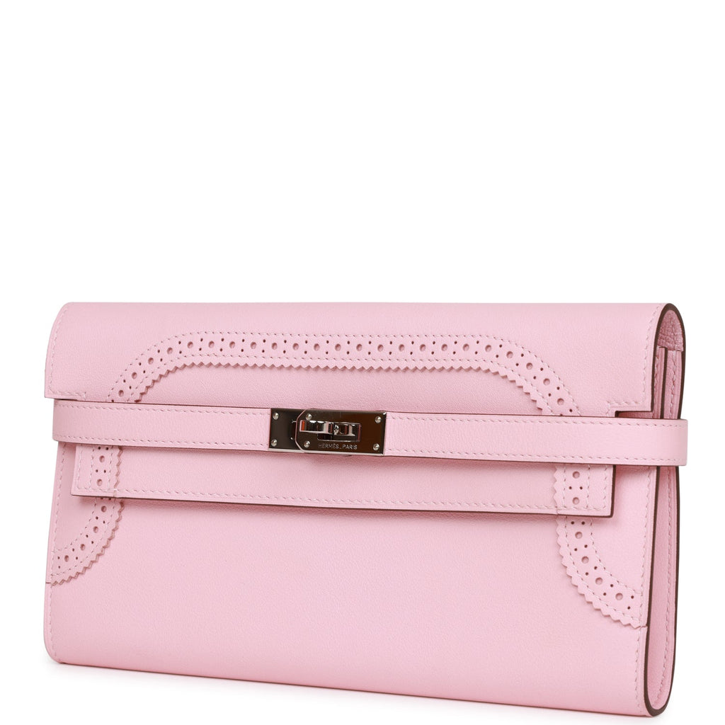 Pre-owned Hermes Ghillies Kelly Wallet Rose Sakura Swift Palladium Hardware
