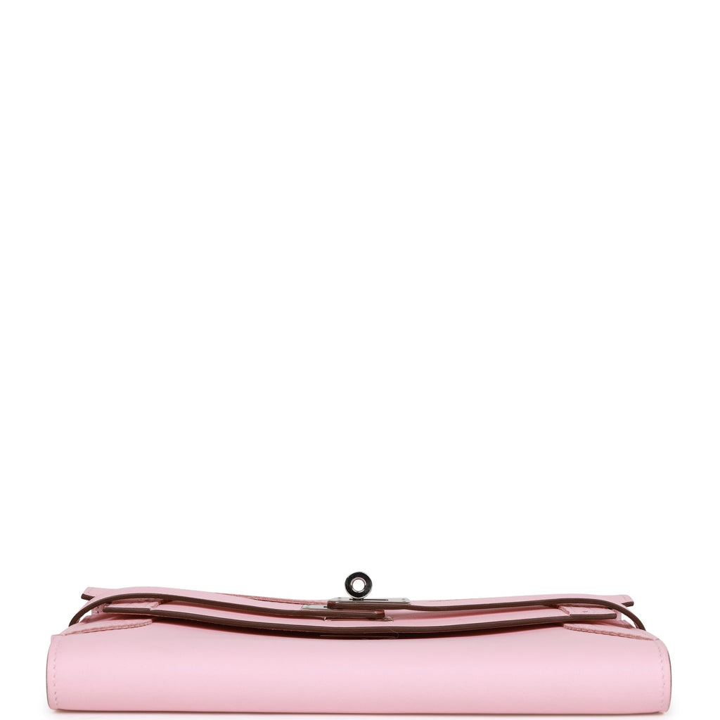 Pre-owned Hermes Ghillies Kelly Wallet Rose Sakura Swift Palladium Hardware