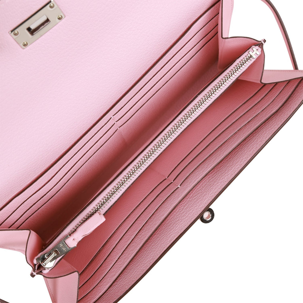 Pre-owned Hermes Ghillies Kelly Wallet Rose Sakura Swift Palladium Hardware
