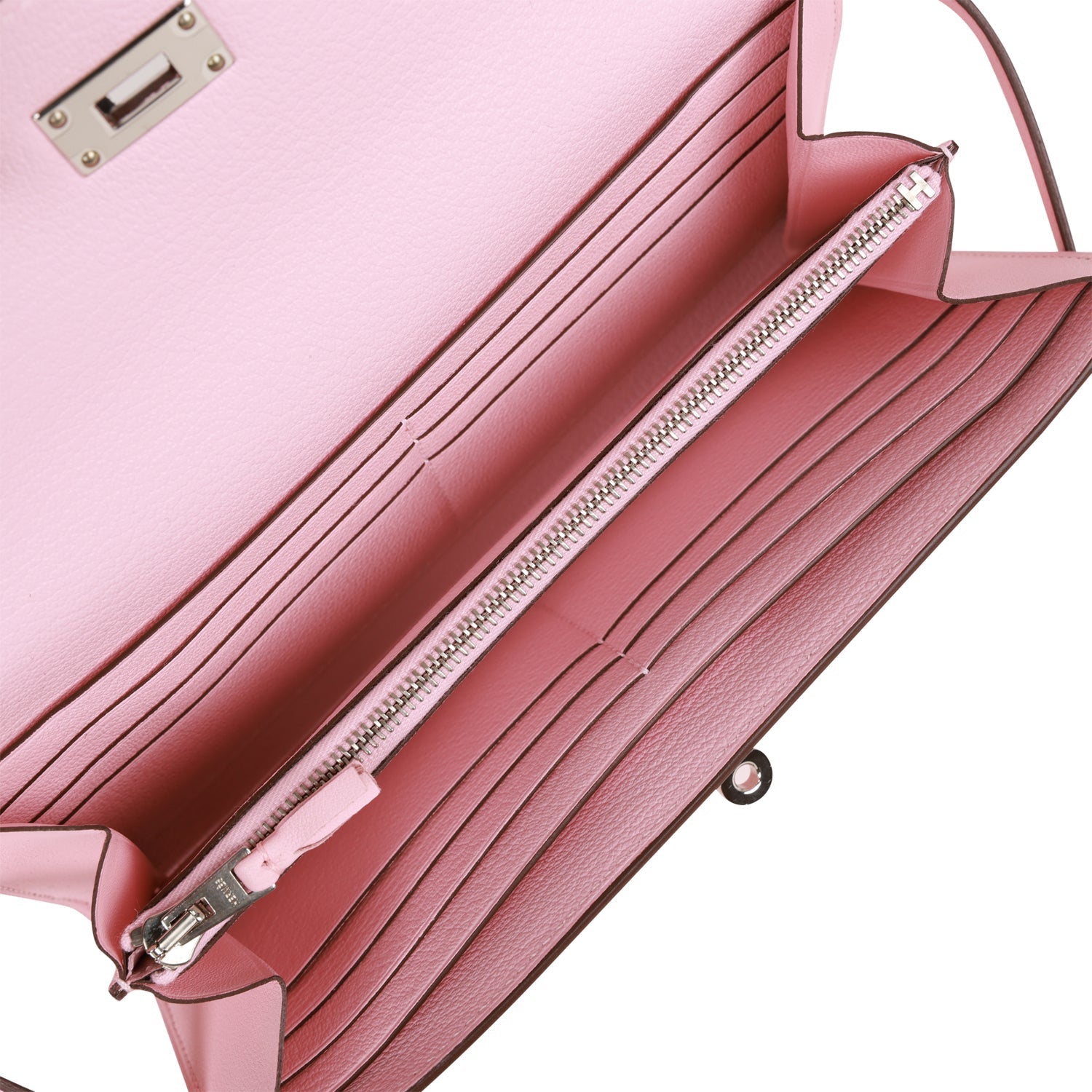 Pre-owned Hermes Ghillies Kelly Wallet Rose Sakura Swift Palladium Hardware