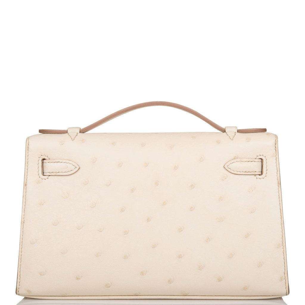 Hermes Kelly Pochette Beton Ostrich Gold Hardware