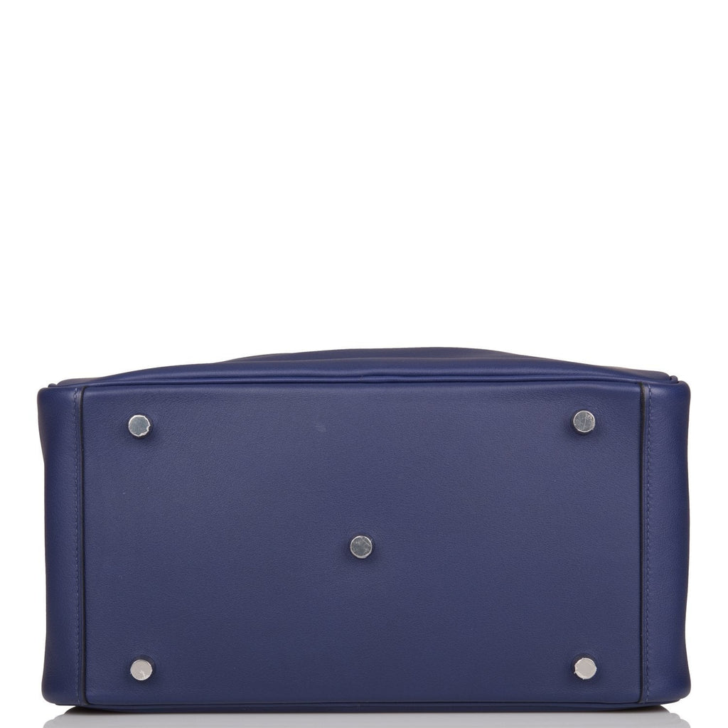 Pre-owned Hermes Lindy 30cm Bleu Encre Verso Swift Palladium Hardware