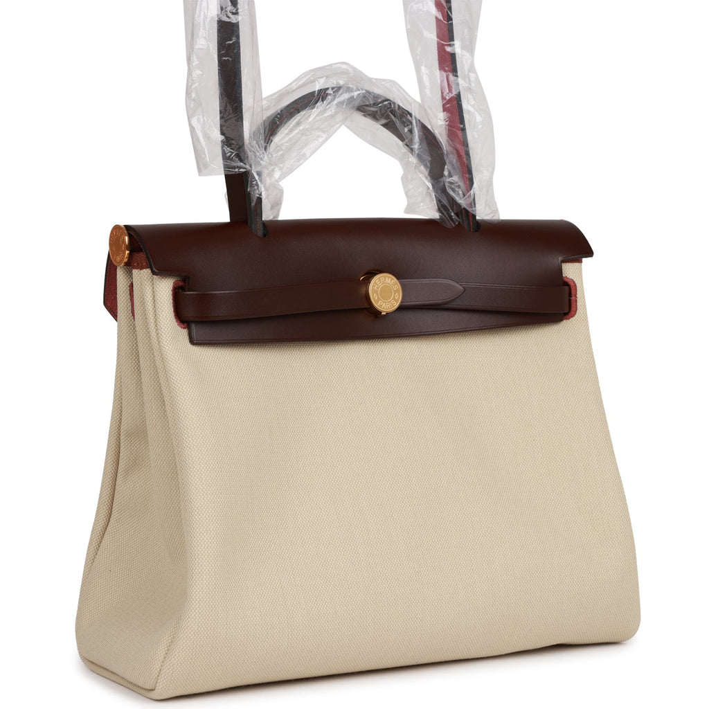 Hermes Herbag Zip PM 31 Beton Toile H Berline Rouge Sellier Hunter Gold Hardware