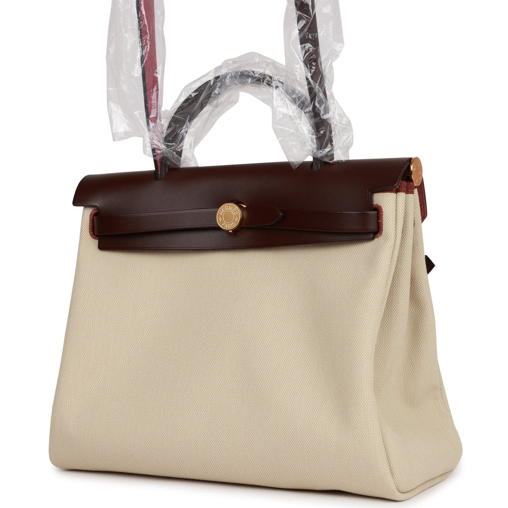 Hermes Herbag Zip PM 31 Beton Toile H Berline Rouge Sellier Hunter Gold Hardware