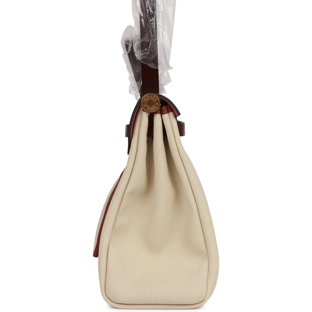 Hermes Herbag Zip PM 31 Beton Toile H Berline Rouge Sellier Hunter Gold Hardware