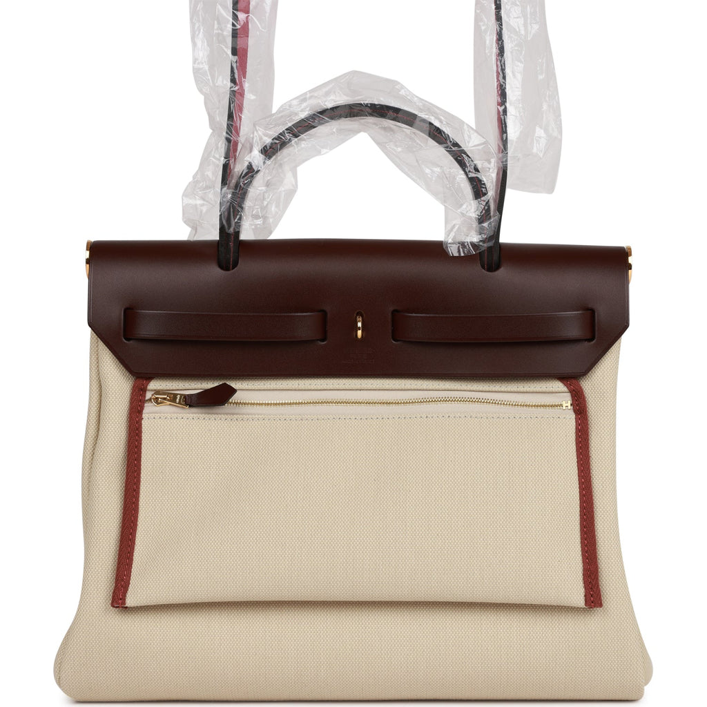 Hermes Herbag Zip PM 31 Beton Toile H Berline Rouge Sellier Hunter Gold Hardware