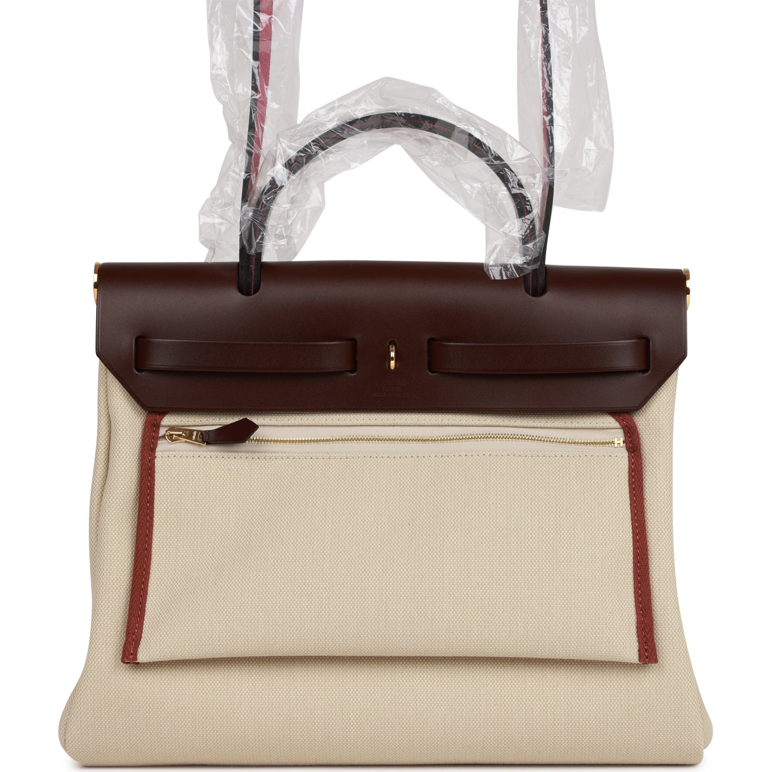 Hermes Herbag Zip PM 31 Beton Toile H Berline Rouge Sellier Hunter Gold Hardware