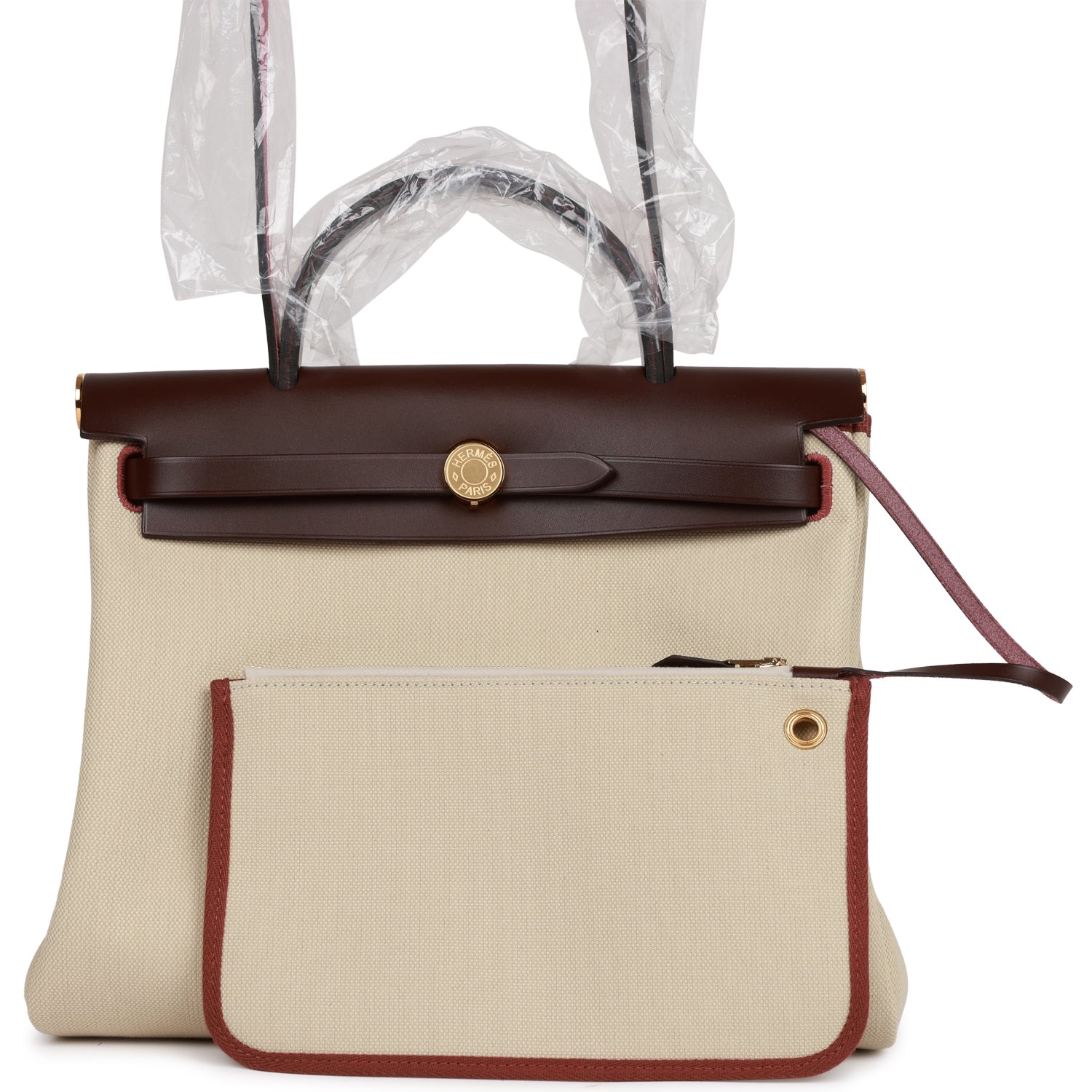 Hermes Herbag Zip PM 31 Beton Toile H Berline Rouge Sellier Hunter Gold Hardware