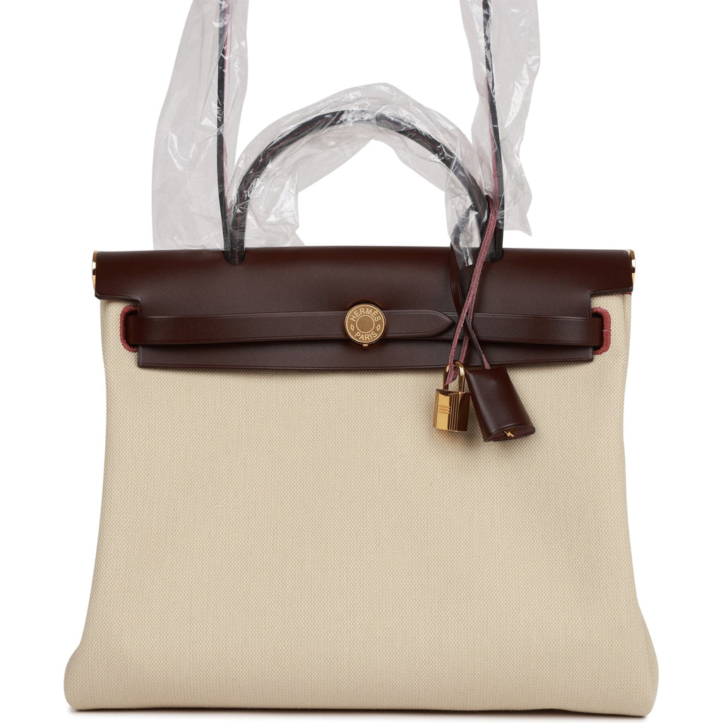 Hermes Herbag Zip PM 31 Beton Toile H Berline Rouge Sellier Hunter Gold Hardware