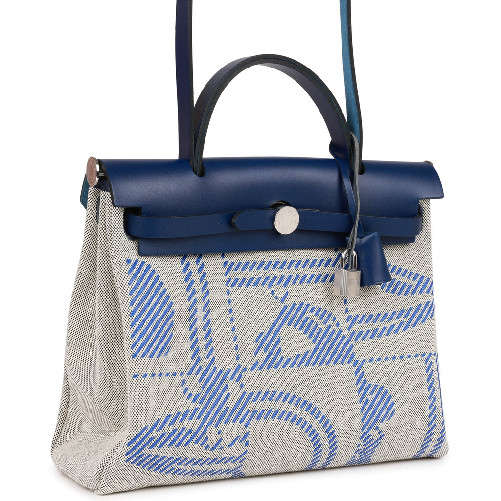 Hermes Herbag Zip PM 31 Brides de Gala Toile H Berline Bleu France Hunter Palladium Hardware