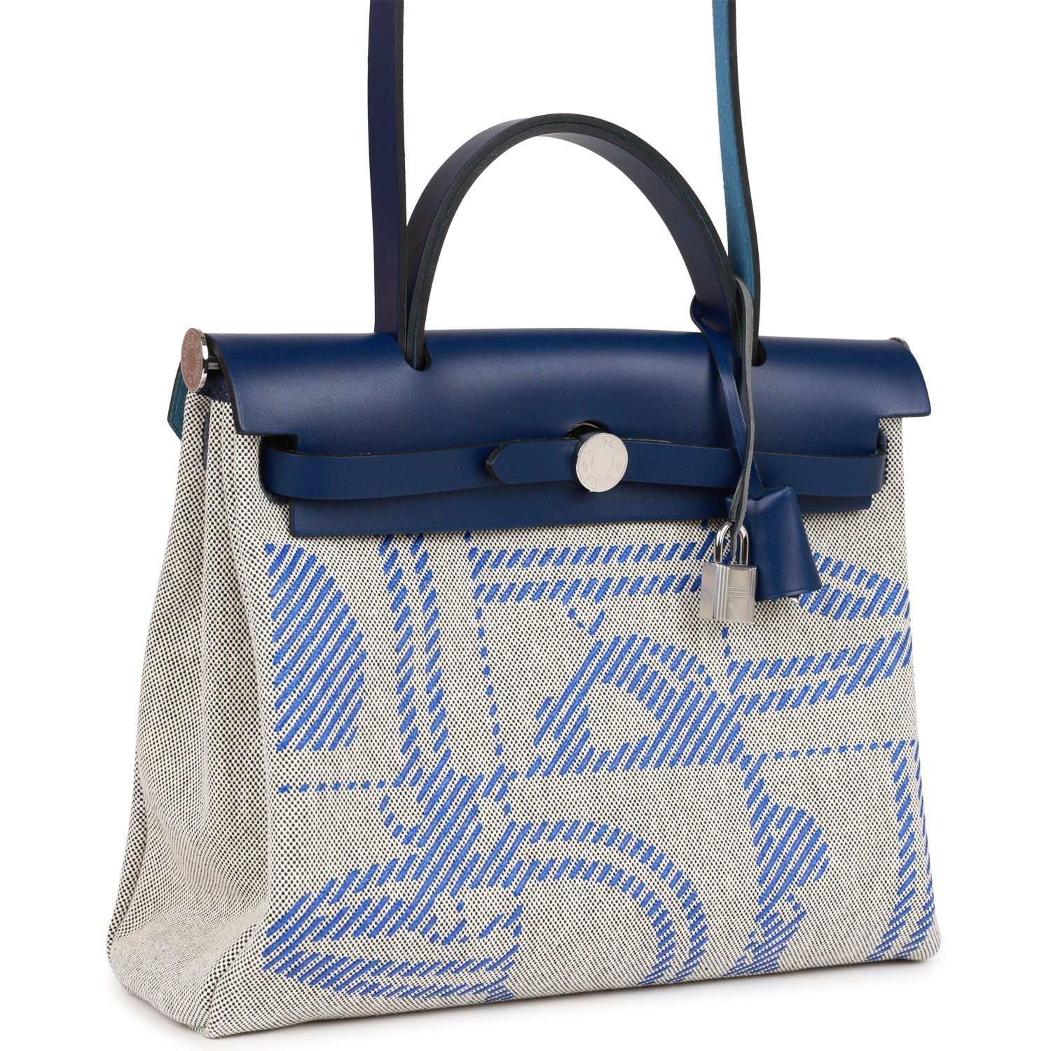 Hermes Herbag Zip PM 31 Brides de Gala Toile H Berline Bleu France Hunter Palladium Hardware