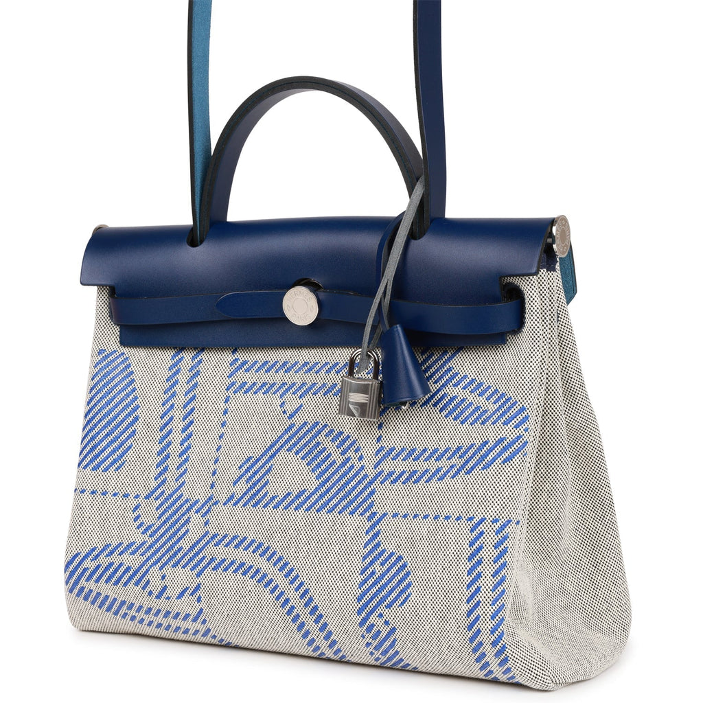 Hermes Herbag Zip PM 31 Brides de Gala Toile H Berline Bleu France Hunter Palladium Hardware
