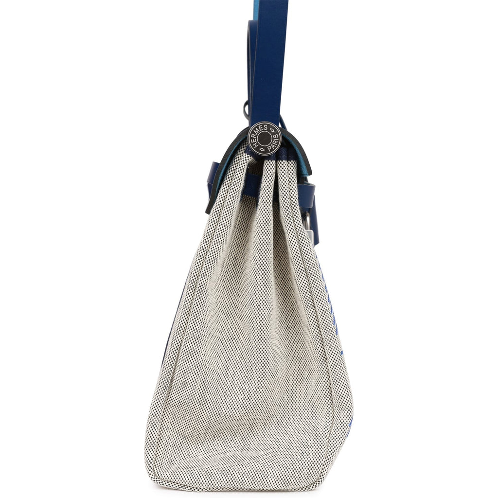 Hermes Herbag Zip PM 31 Brides de Gala Toile H Berline Bleu France Hunter Palladium Hardware