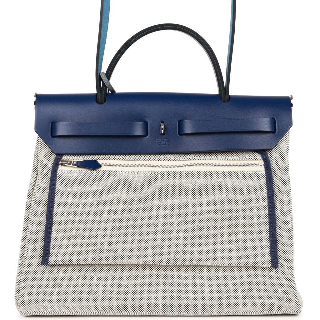 Hermes Herbag Zip PM 31 Brides de Gala Toile H Berline Bleu France Hunter Palladium Hardware