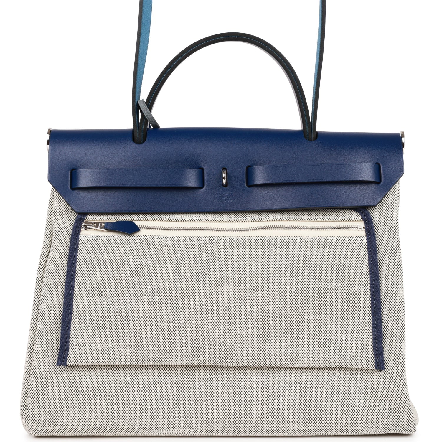 Hermes Herbag Zip PM 31 Brides de Gala Toile H Berline Bleu France Hunter Palladium Hardware