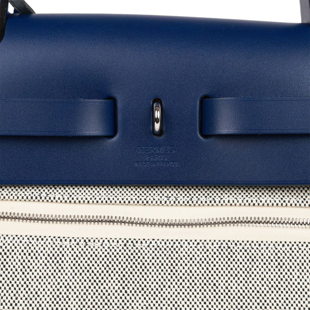 Hermes Herbag Zip PM 31 Brides de Gala Toile H Berline Bleu France Hunter Palladium Hardware