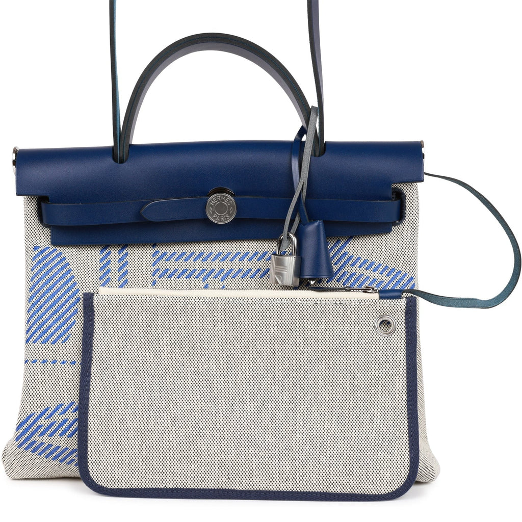 Hermes Herbag Zip PM 31 Brides de Gala Toile H Berline Bleu France Hunter Palladium Hardware