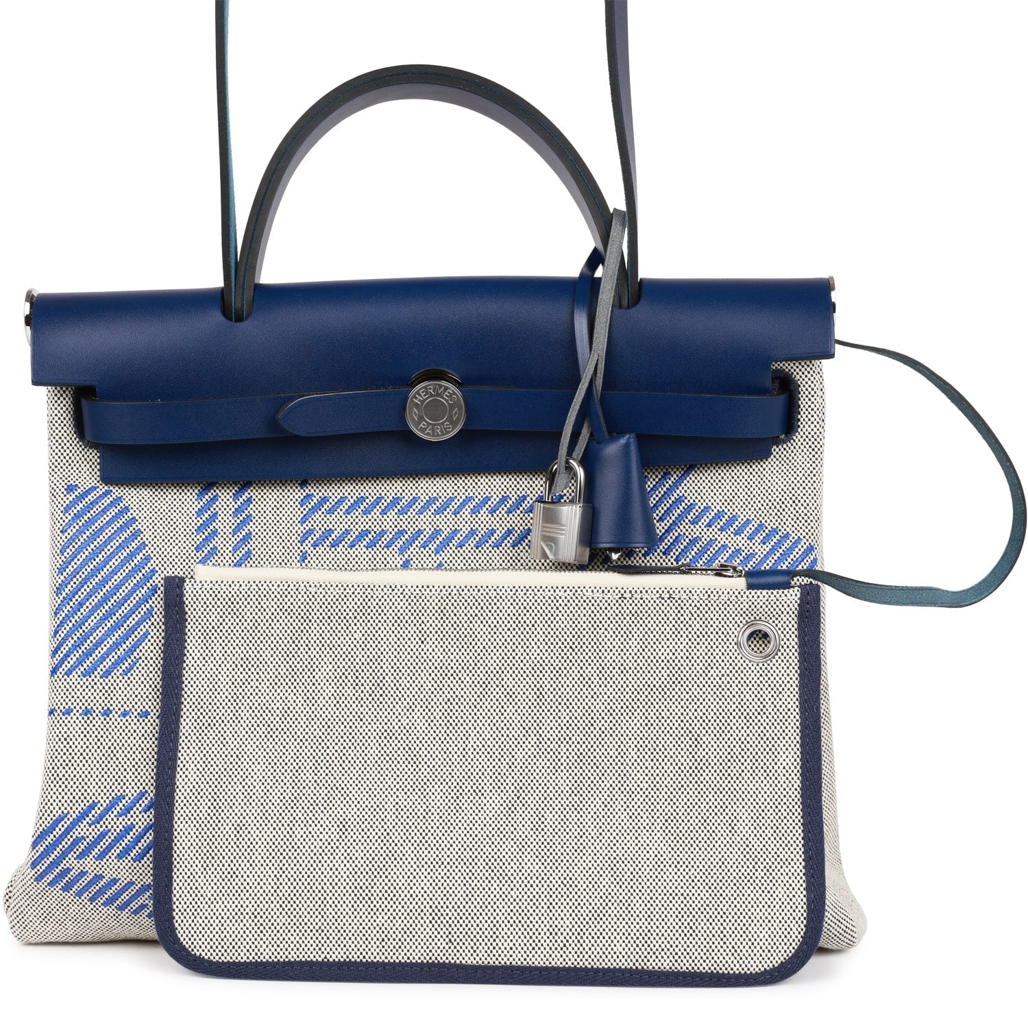 Hermes Herbag Zip PM 31 Brides de Gala Toile H Berline Bleu France Hunter Palladium Hardware