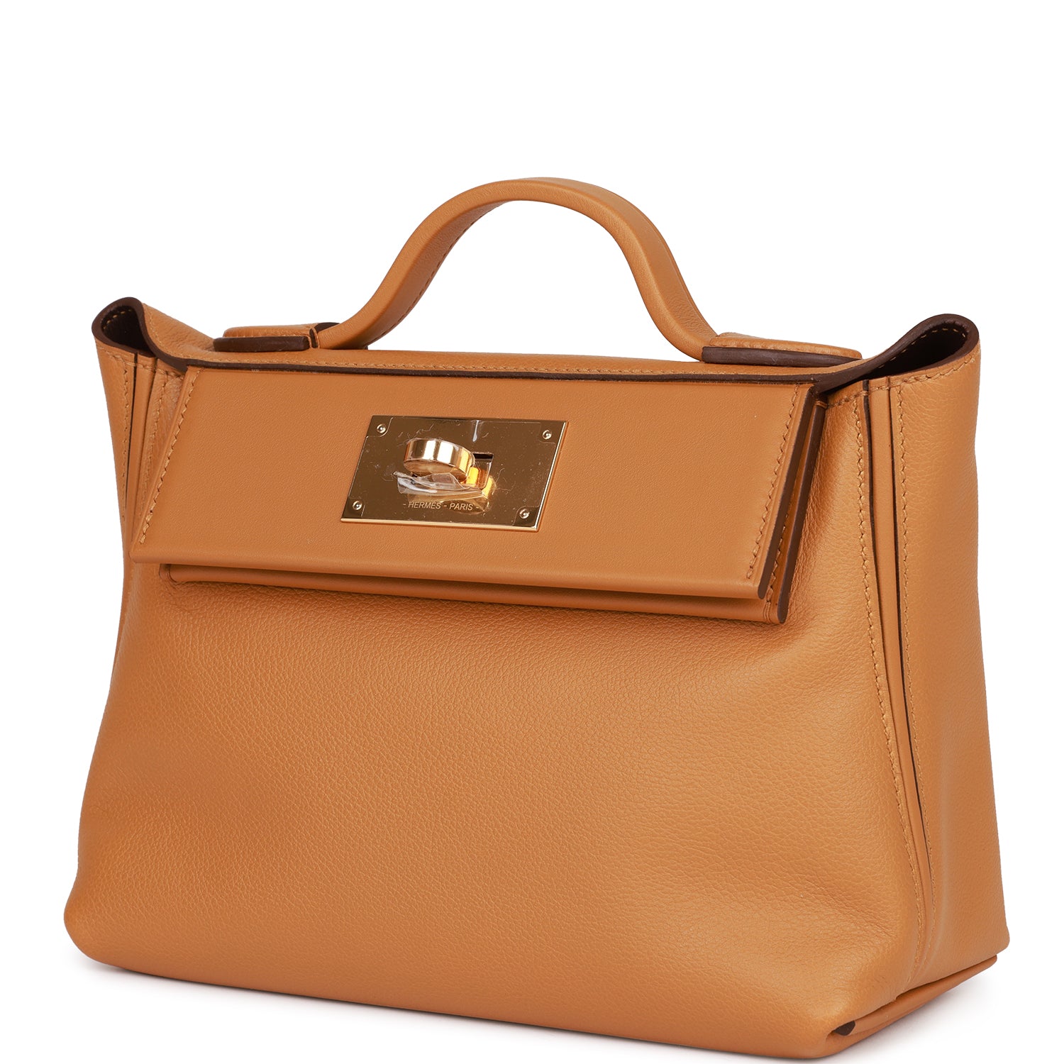 Hermes Mini 24/24 Bag Caramel Evercolor and Sesame Swift Verso Gold Hardware