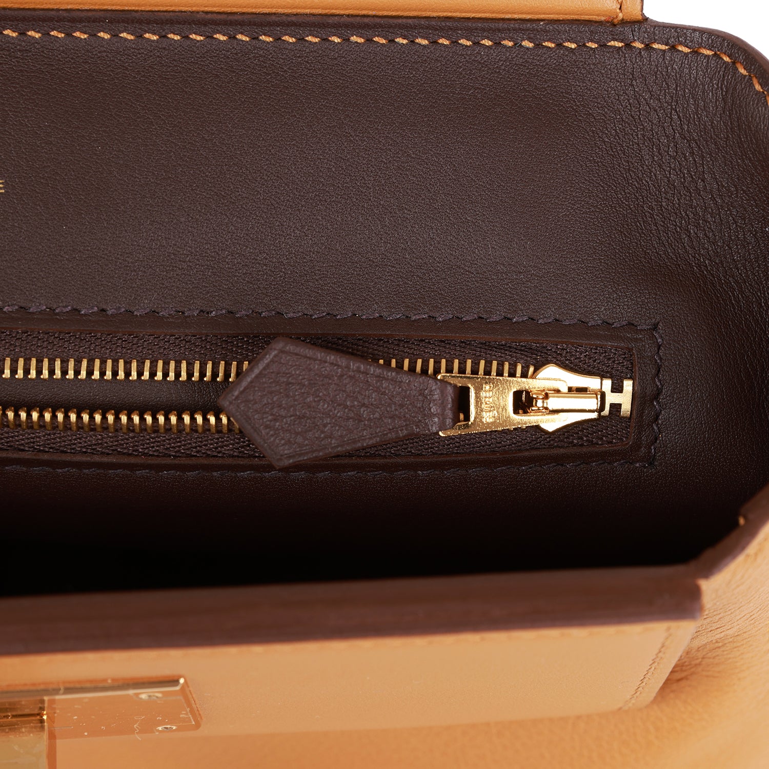 Hermes Mini 24/24 Bag Caramel Evercolor and Sesame Swift Verso Gold Hardware