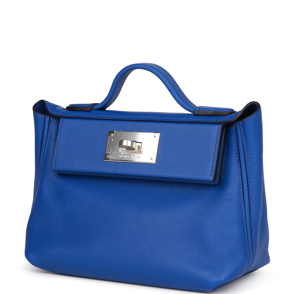Hermes Mini 24/24 Bag Bleu Royal Evercolor and Swift Palladium Hardware